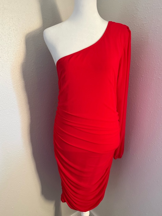 Dresses & Skirts - BTFBM Red One Shoulder Ruched Bodycon Dress Long Sleeve Size Large